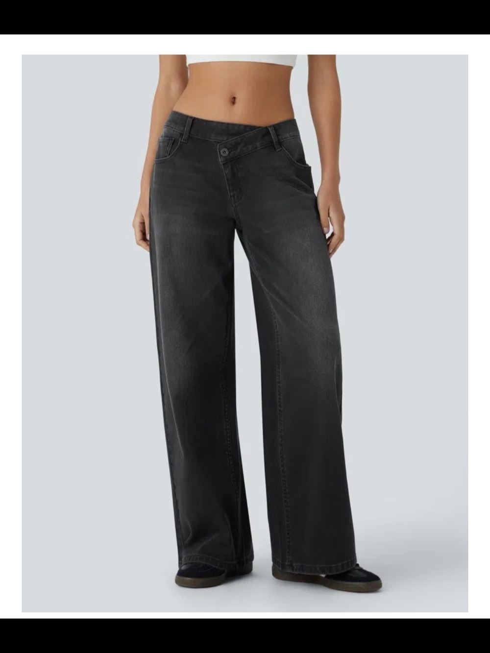 Halara FlexDenim Asymmetric Low Rise Zipper Pockets Baggy Wide Leg